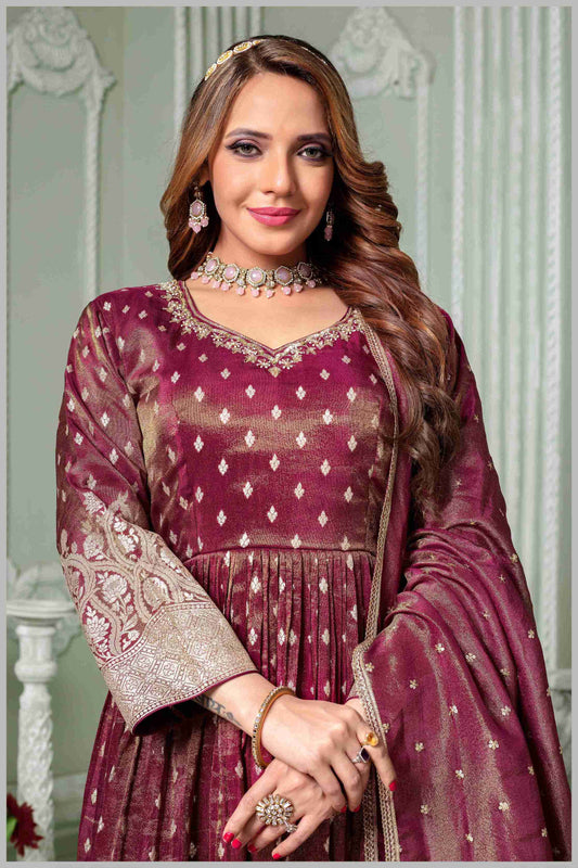 Radiate Grace in This Timeless Magenta Tissue Silk Anarkali Gown