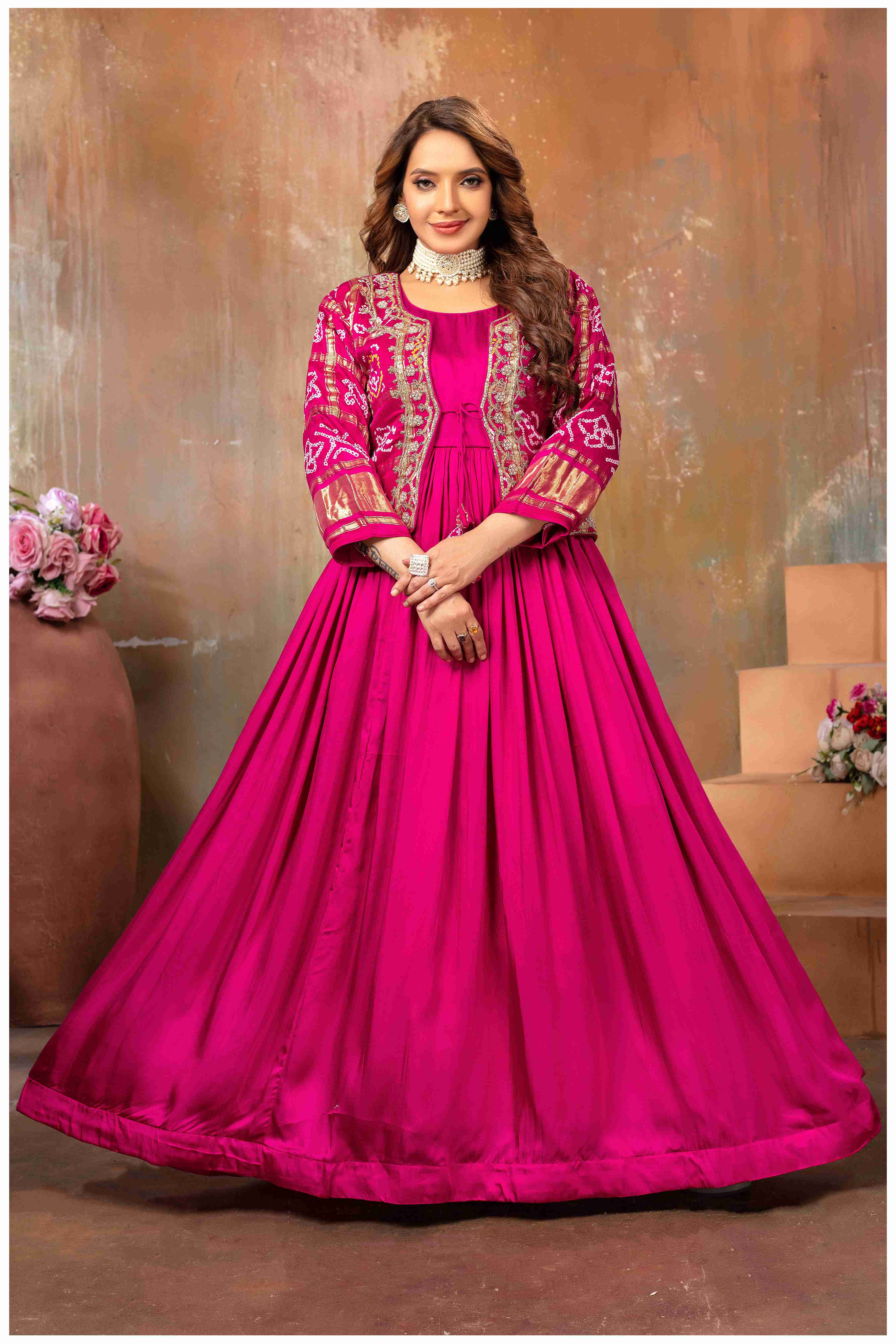 Ethereal Elegance in pink with a Touch of Royal bandhej jacket