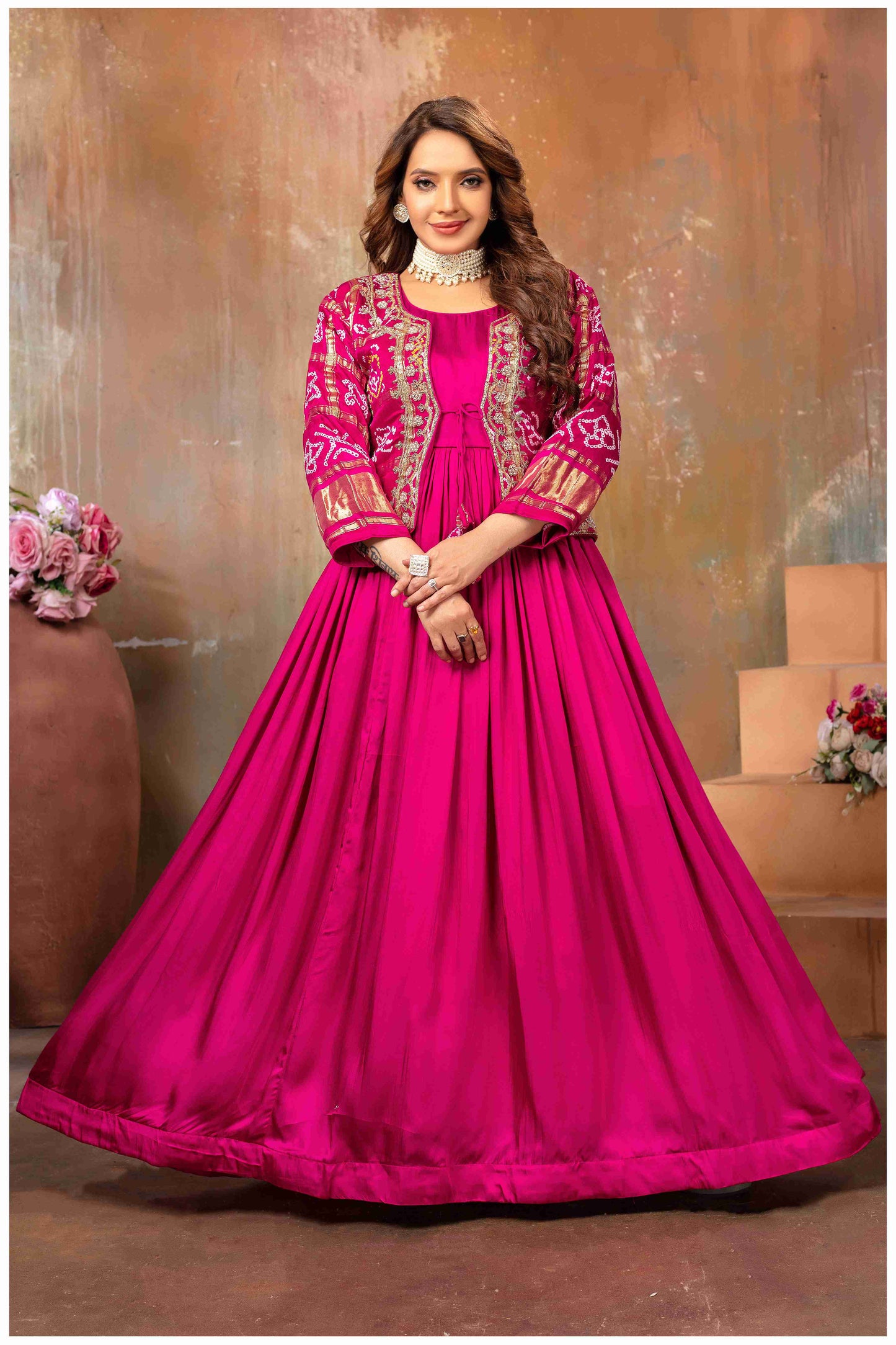 Ethereal Elegance in pink with a Touch of Royal bandhej jacket