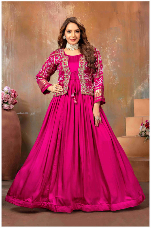 Ethereal Elegance in pink with a Touch of Royal bandhej jacket