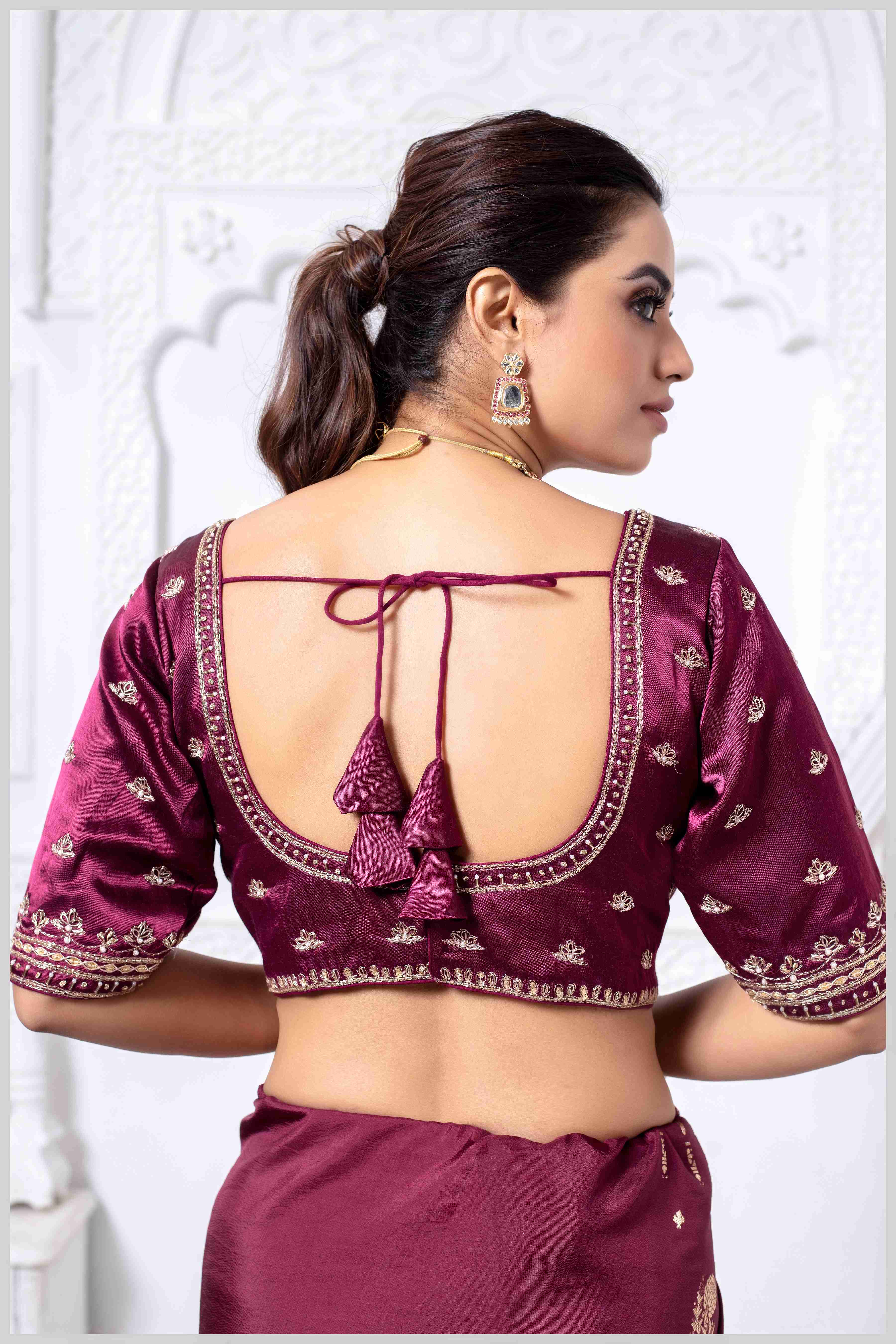 Majestic Wine Crepe Silk Saree With Zari Woven Saree
