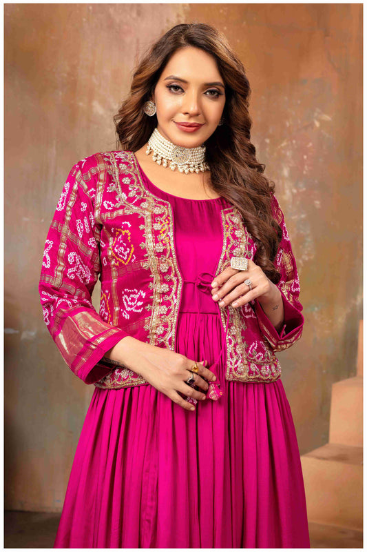 Ethereal Elegance in pink with a Touch of Royal bandhej jacket