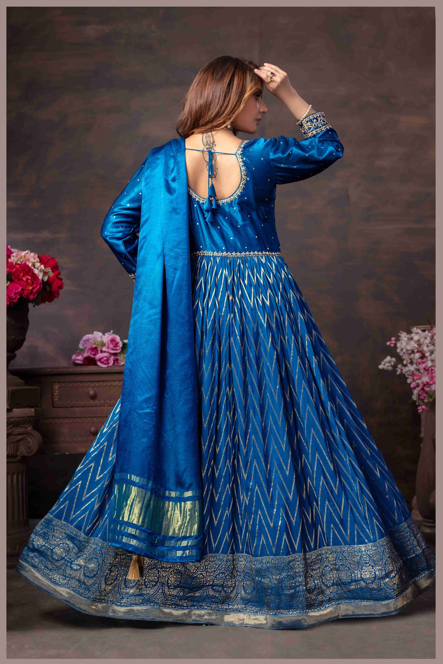 Blue Anarkali with Bandhej Motifs
