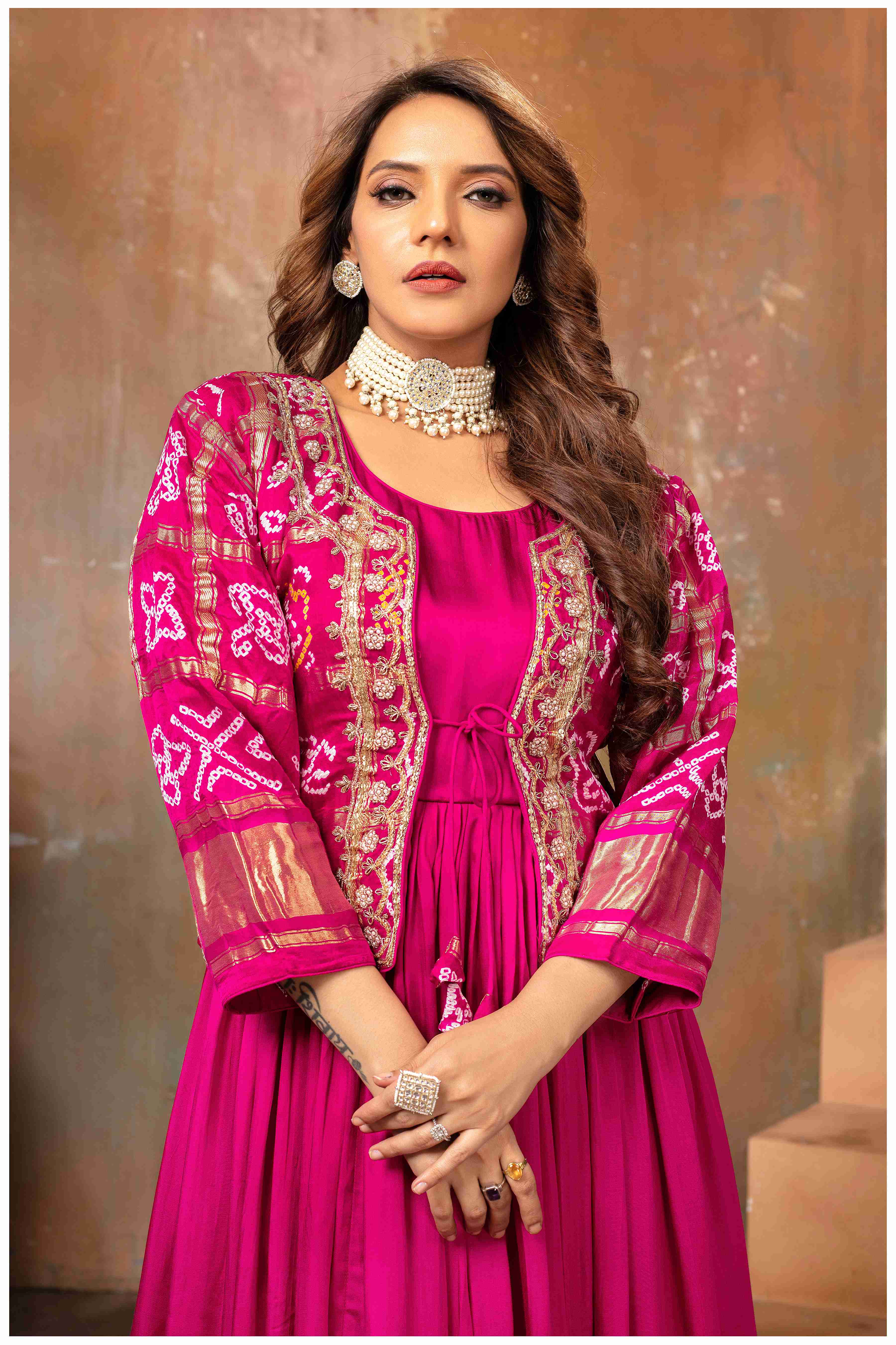 Ethereal Elegance in pink with a Touch of Royal bandhej jacket