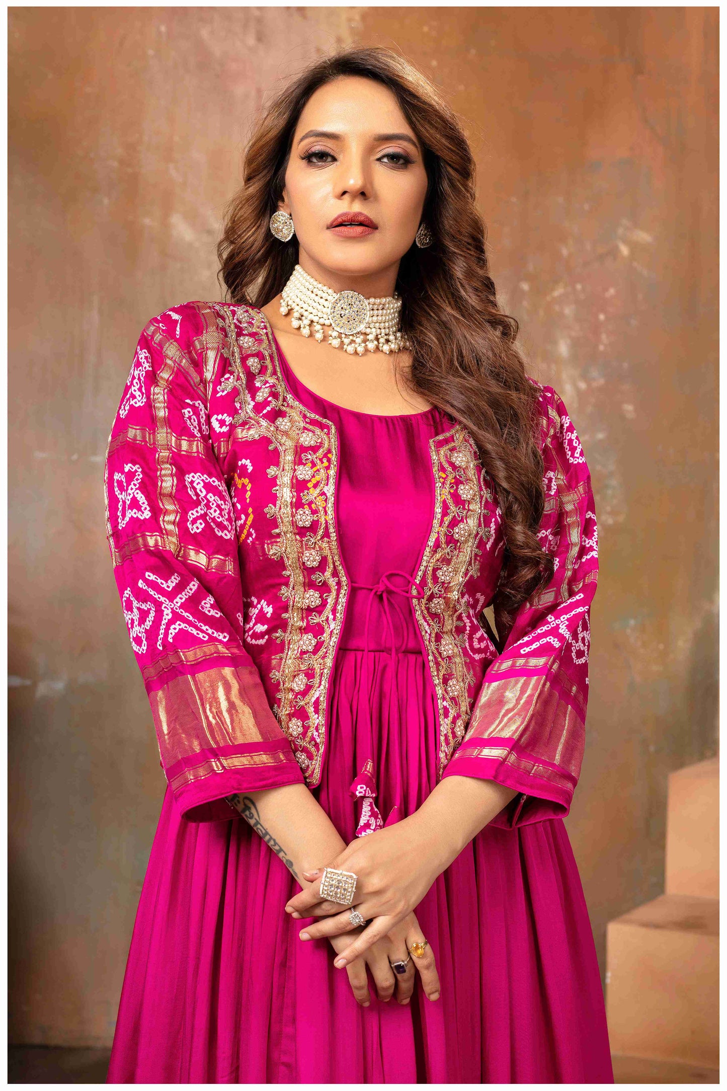 Ethereal Elegance in pink with a Touch of Royal bandhej jacket