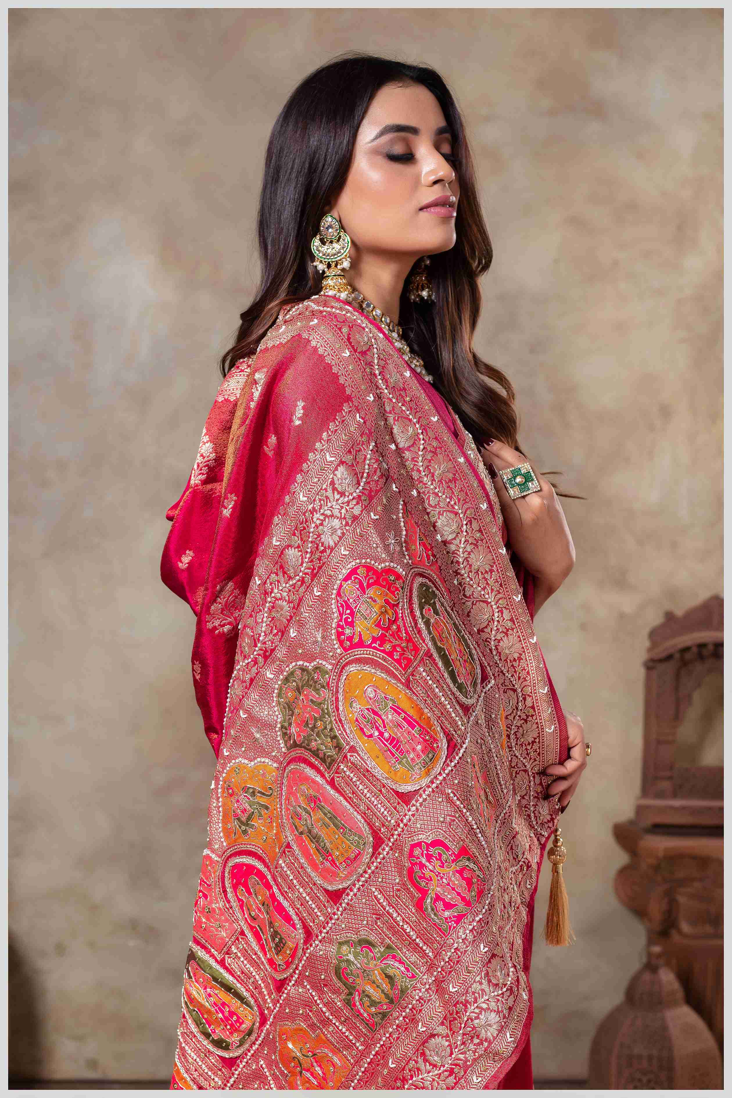 Pink Tissue Saree with Hand Embroidered Border