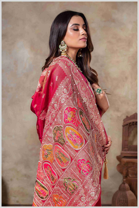 Pink Tissue Saree with Hand Embroidered Border