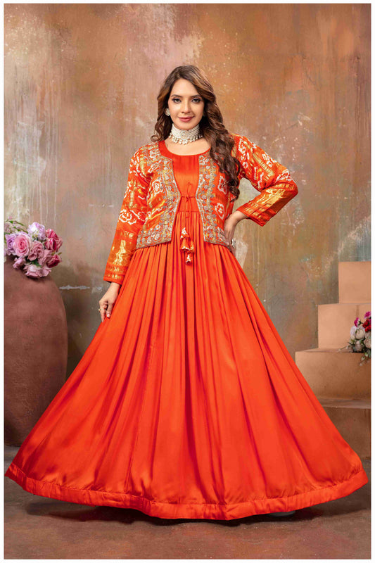 Ethereal Elegance in Rust with a Touch of Royal bandhej jacket