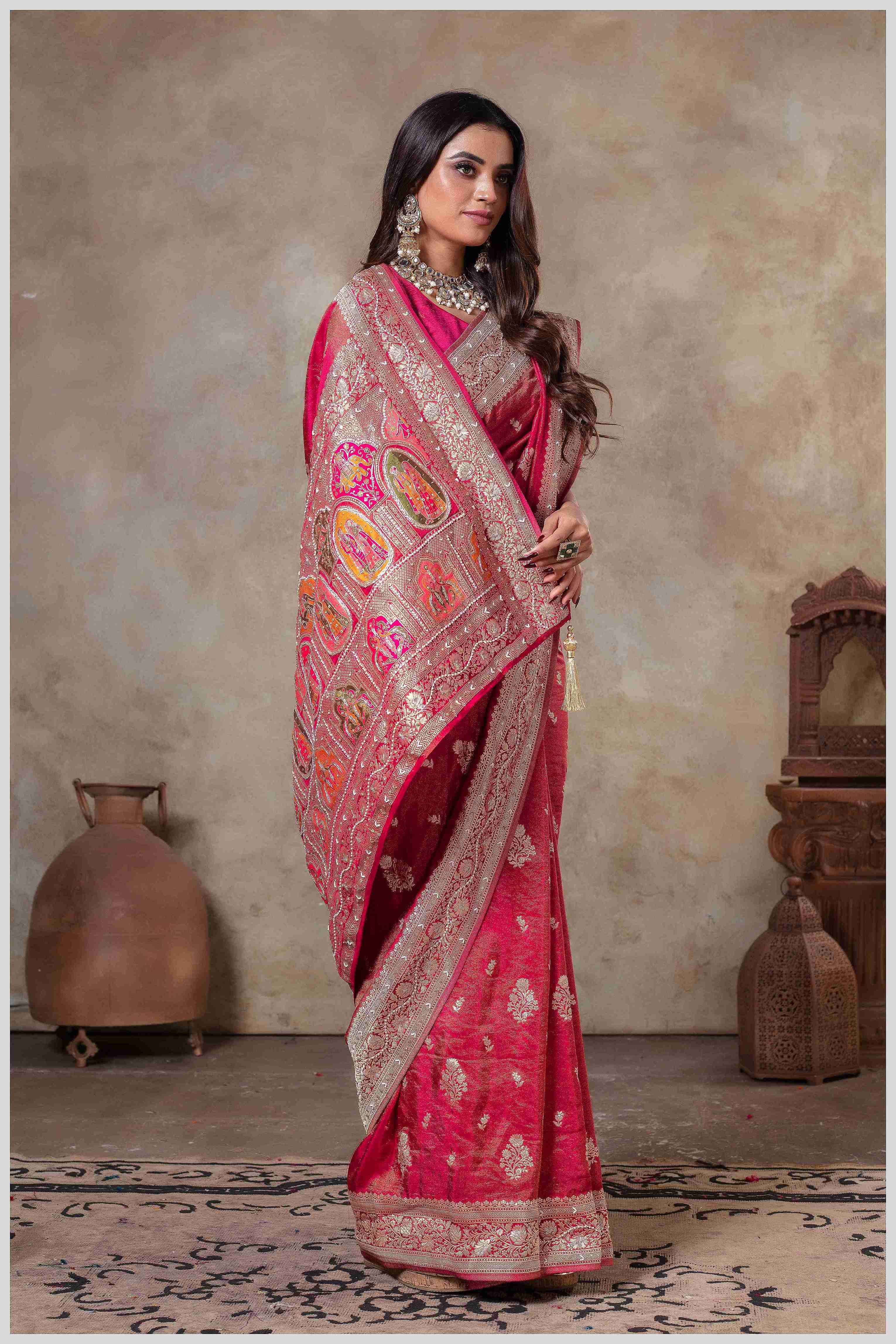 Pink Tissue Saree with Hand Embroidered Border
