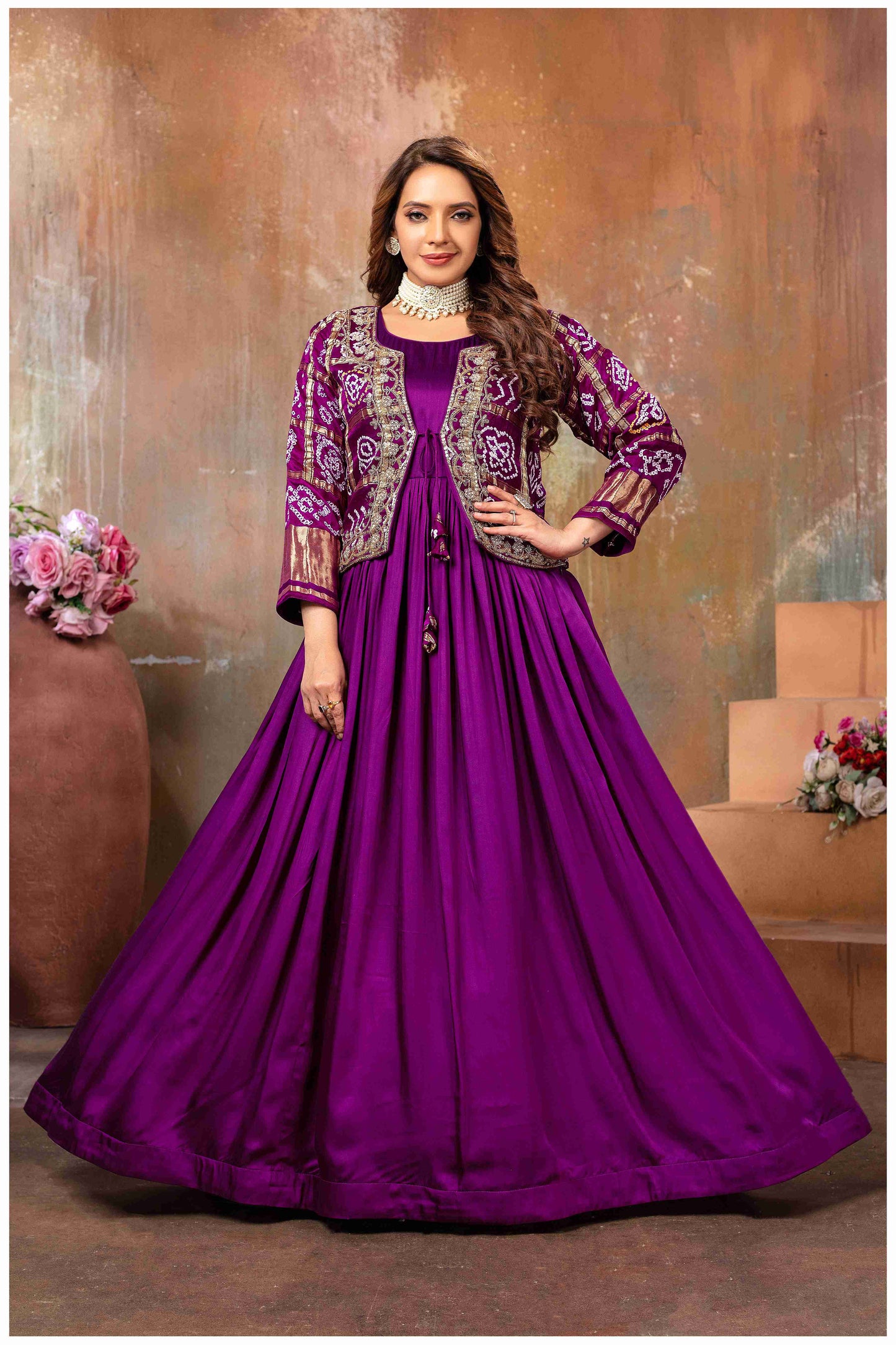 Purple with a Touch of Royal bandhej jacket