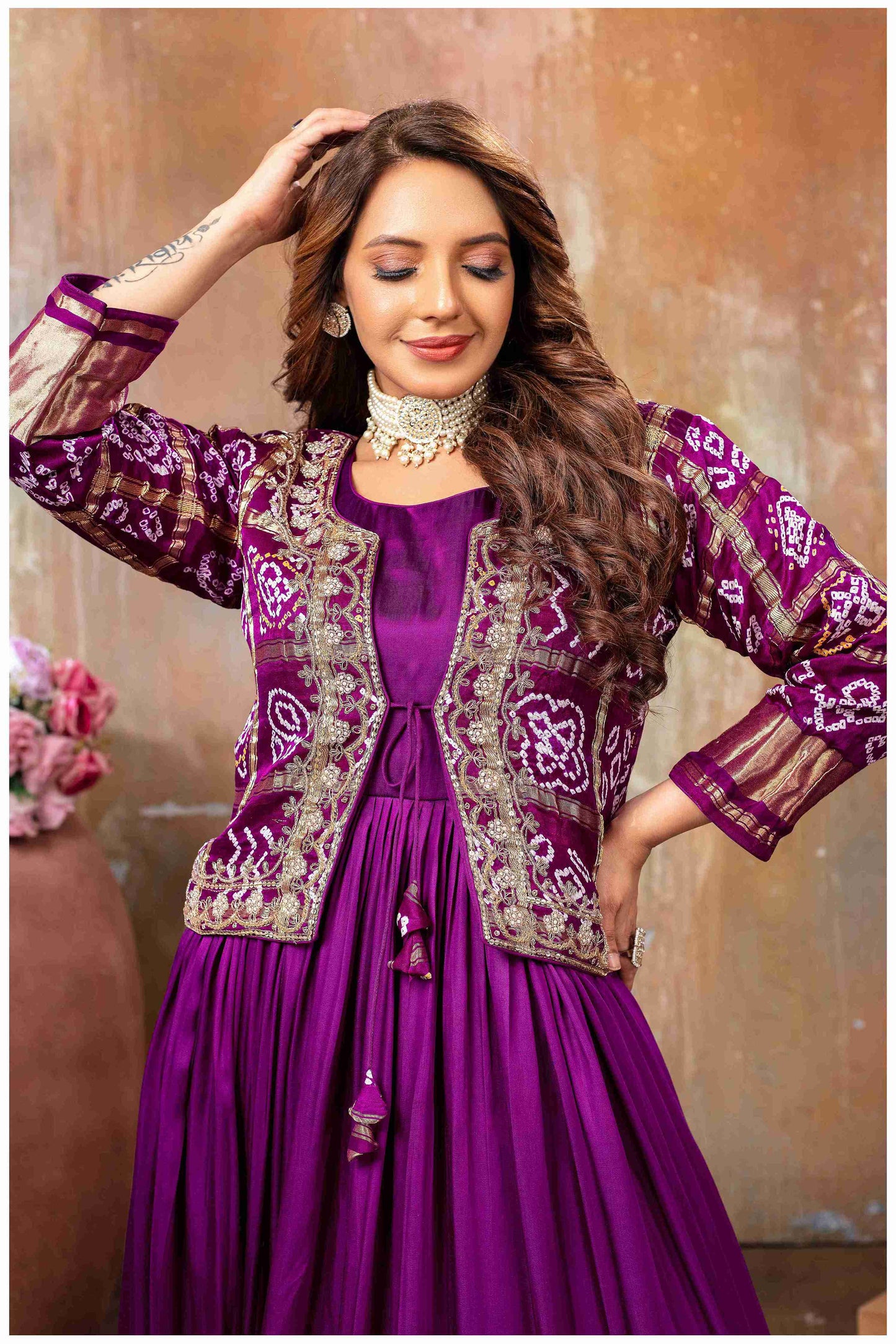Purple with a Touch of Royal bandhej jacket