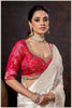 Elegant off-white Banarasi Silk Saree with Floral Zari Weaving & Designer Blouse