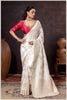 Elegant off-white Banarasi Silk Saree with Floral Zari Weaving & Designer Blouse