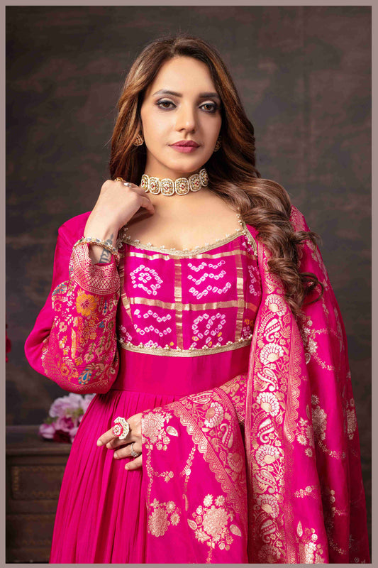 Rani Pink Anarkali Gown with Heavy Dupatta