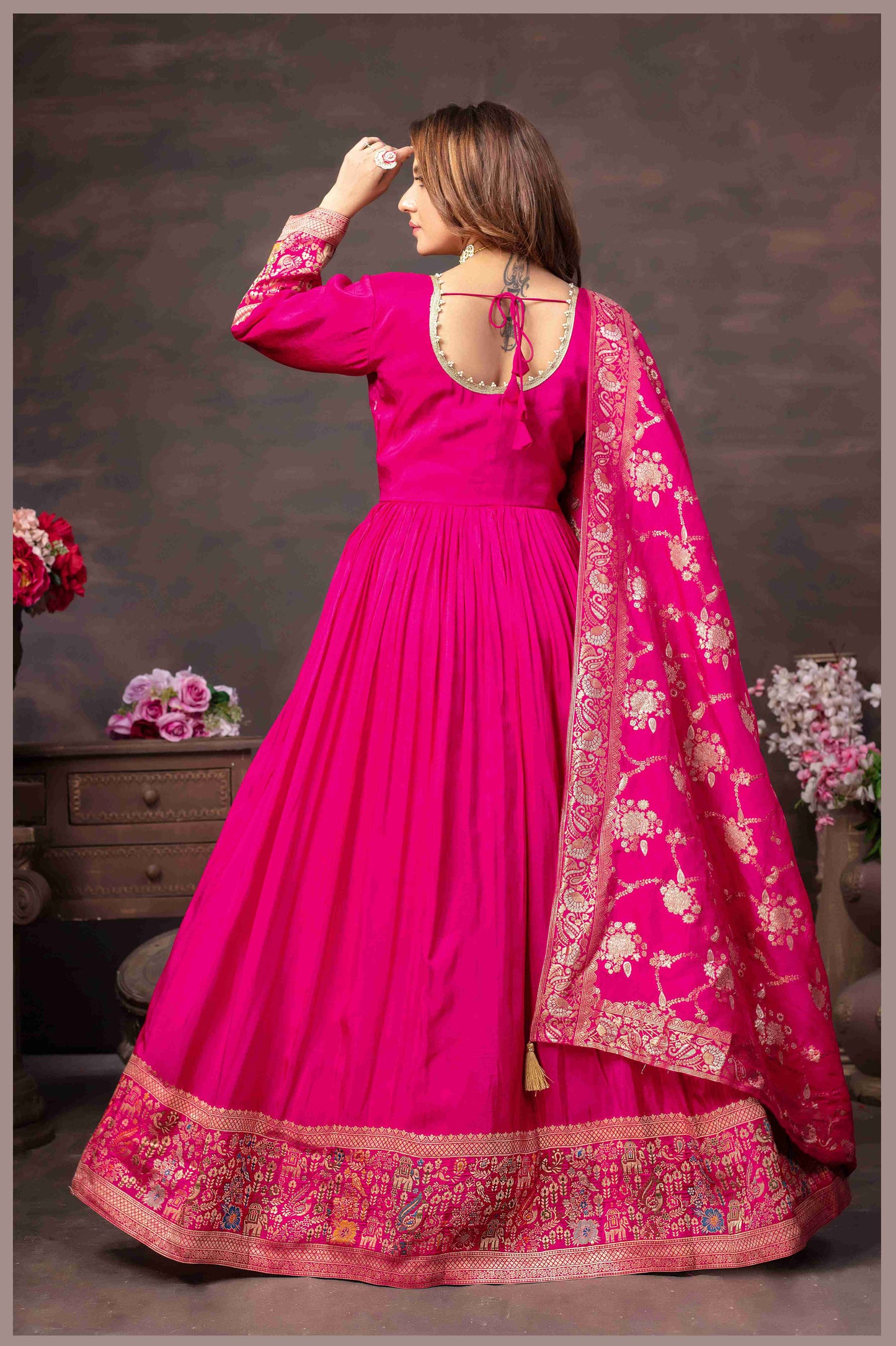 Rani Pink Anarkali Gown with Heavy Dupatta