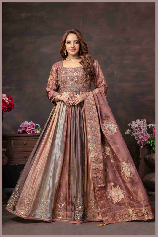 Multitone Mauve Ombre Anarkali with Zari Dupatta