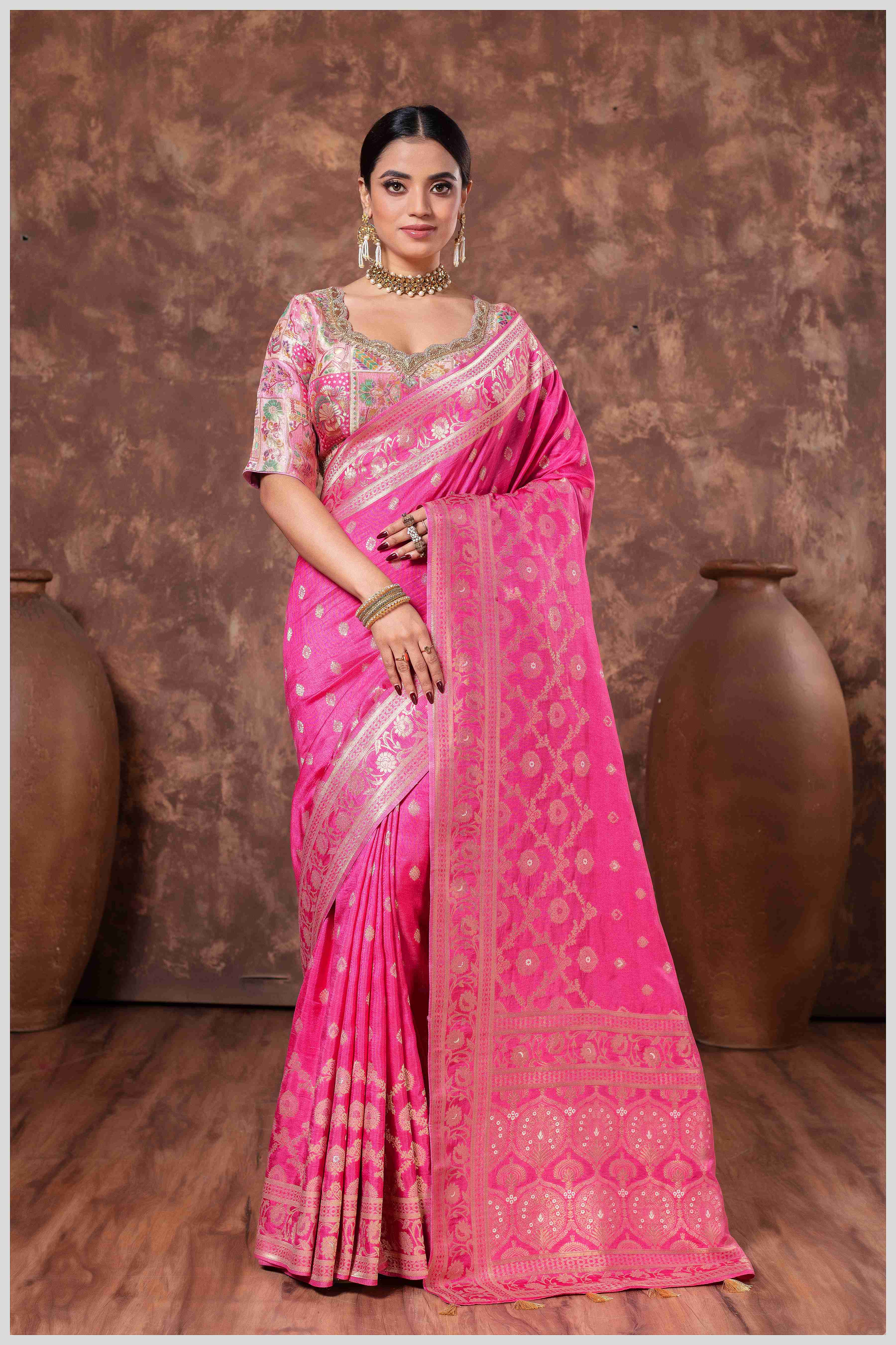Pink Banarasi Saree with Intricate Zari Weaving