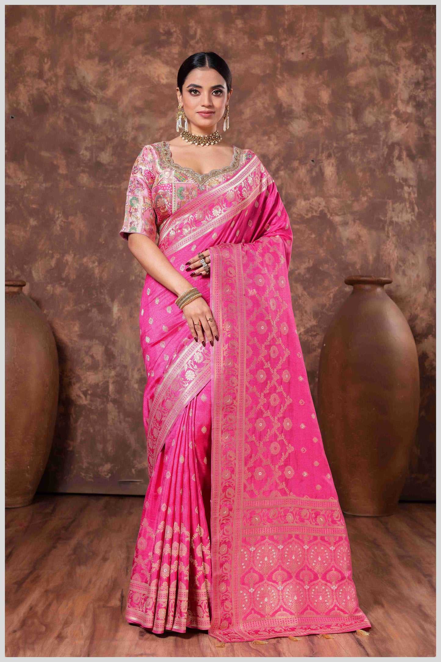 Pink Banarasi Saree with Intricate Zari Weaving