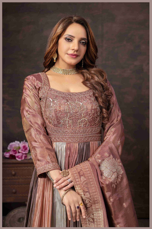 Multitone Mauve Ombre Anarkali with Zari Dupatta