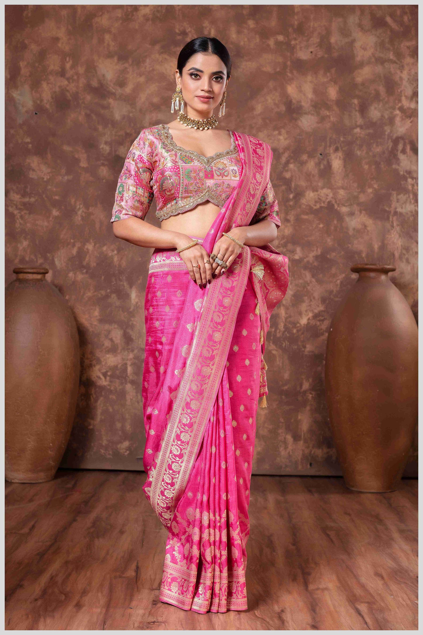 Pink Banarasi Saree with Intricate Zari Weaving