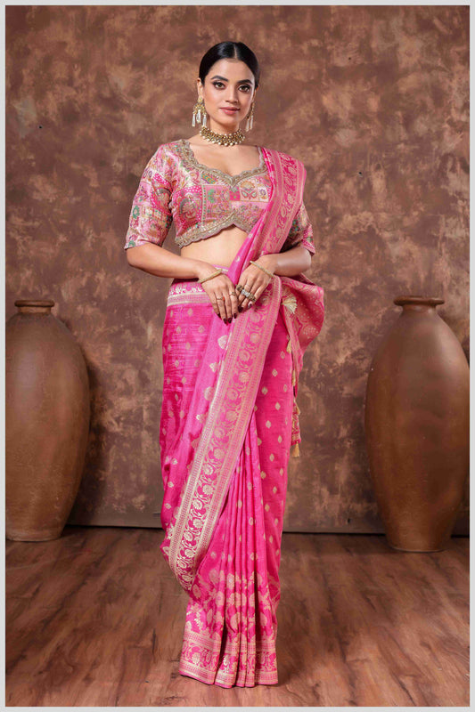 Pink Banarasi Saree with Intricate Zari Weaving