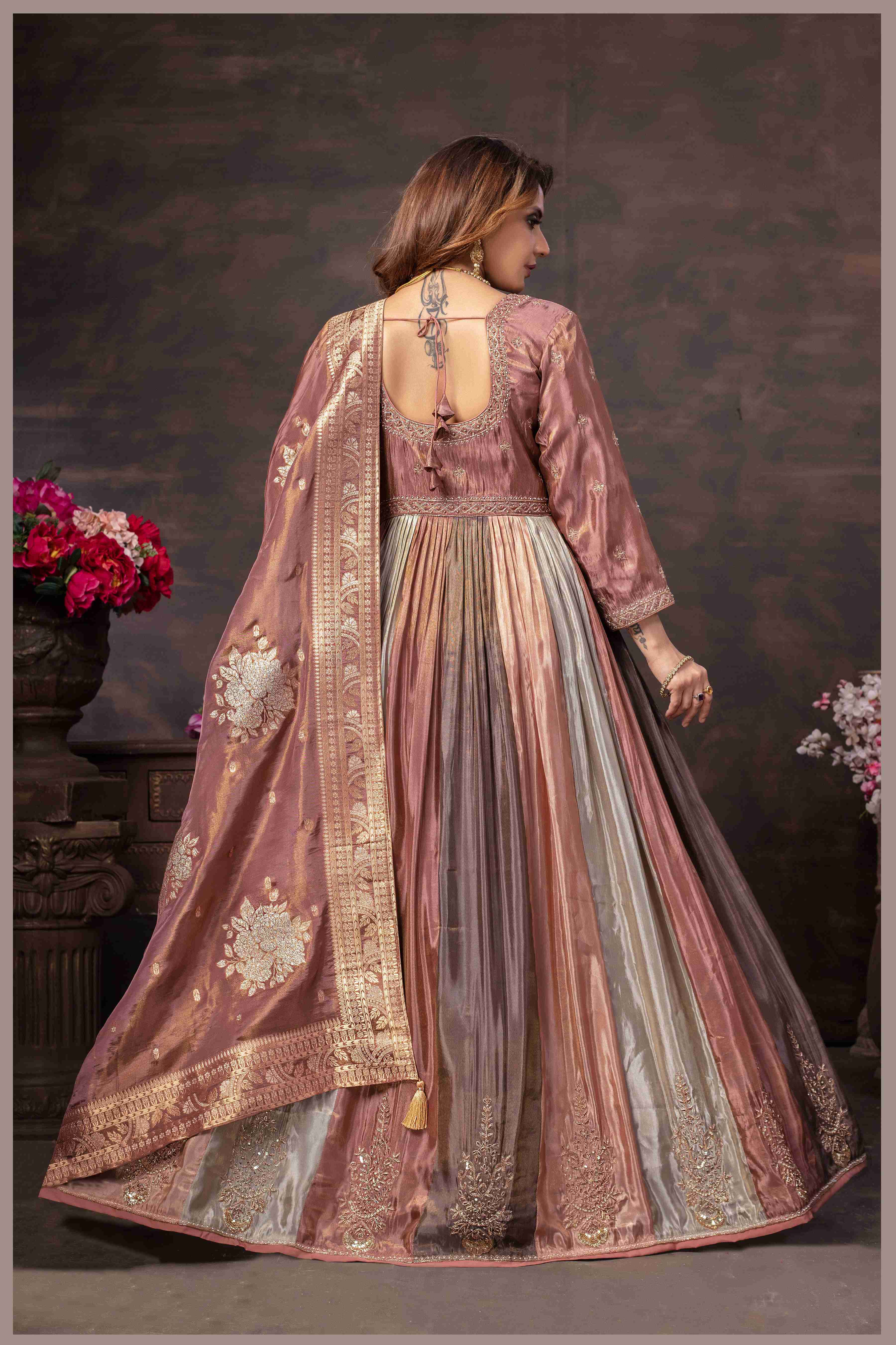 Multitone Mauve Ombre Anarkali with Zari Dupatta
