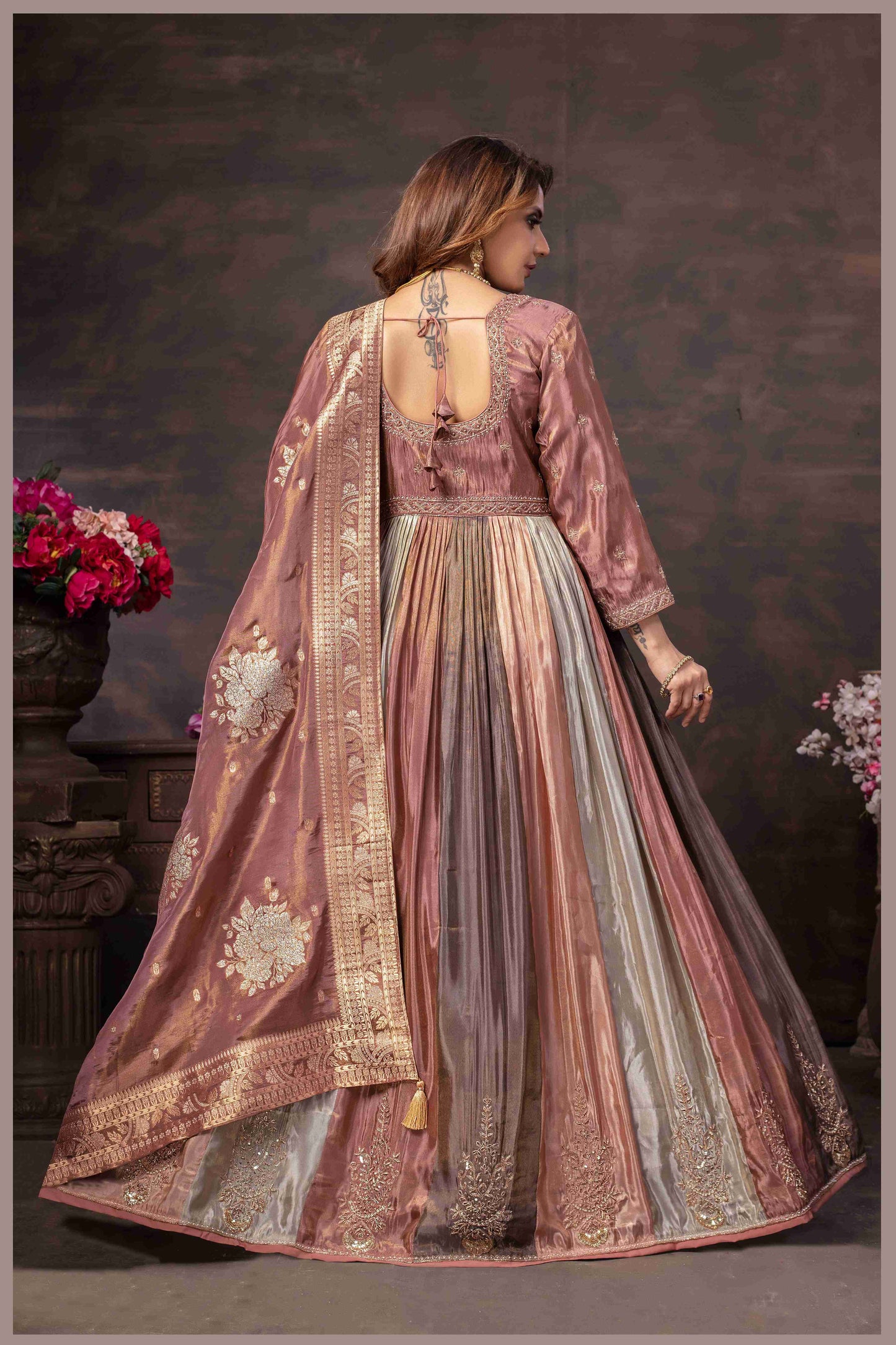 Multitone Mauve Ombre Anarkali with Zari Dupatta