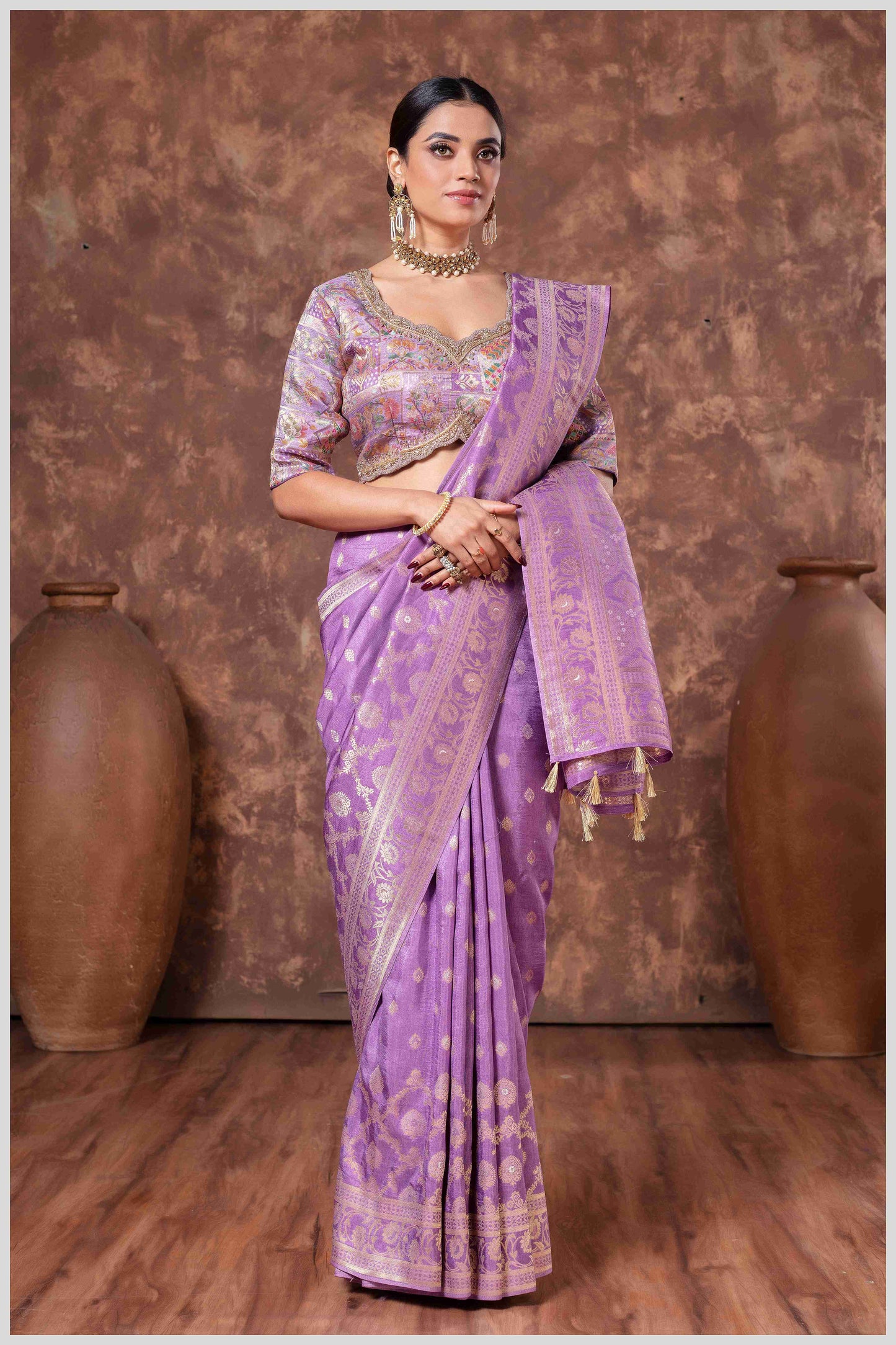 Bluish Purple Banarasi Saree with Intricate Zari Weaving