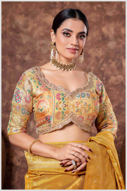 Mustard Banarasi Saree with Intricate Zari Weaving