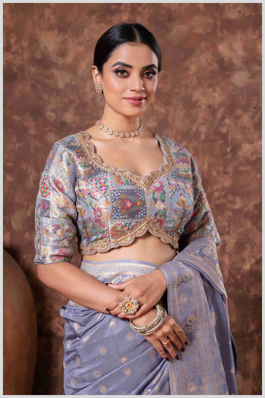 Lavender Banarasi Saree with Intricate Zari Weaving