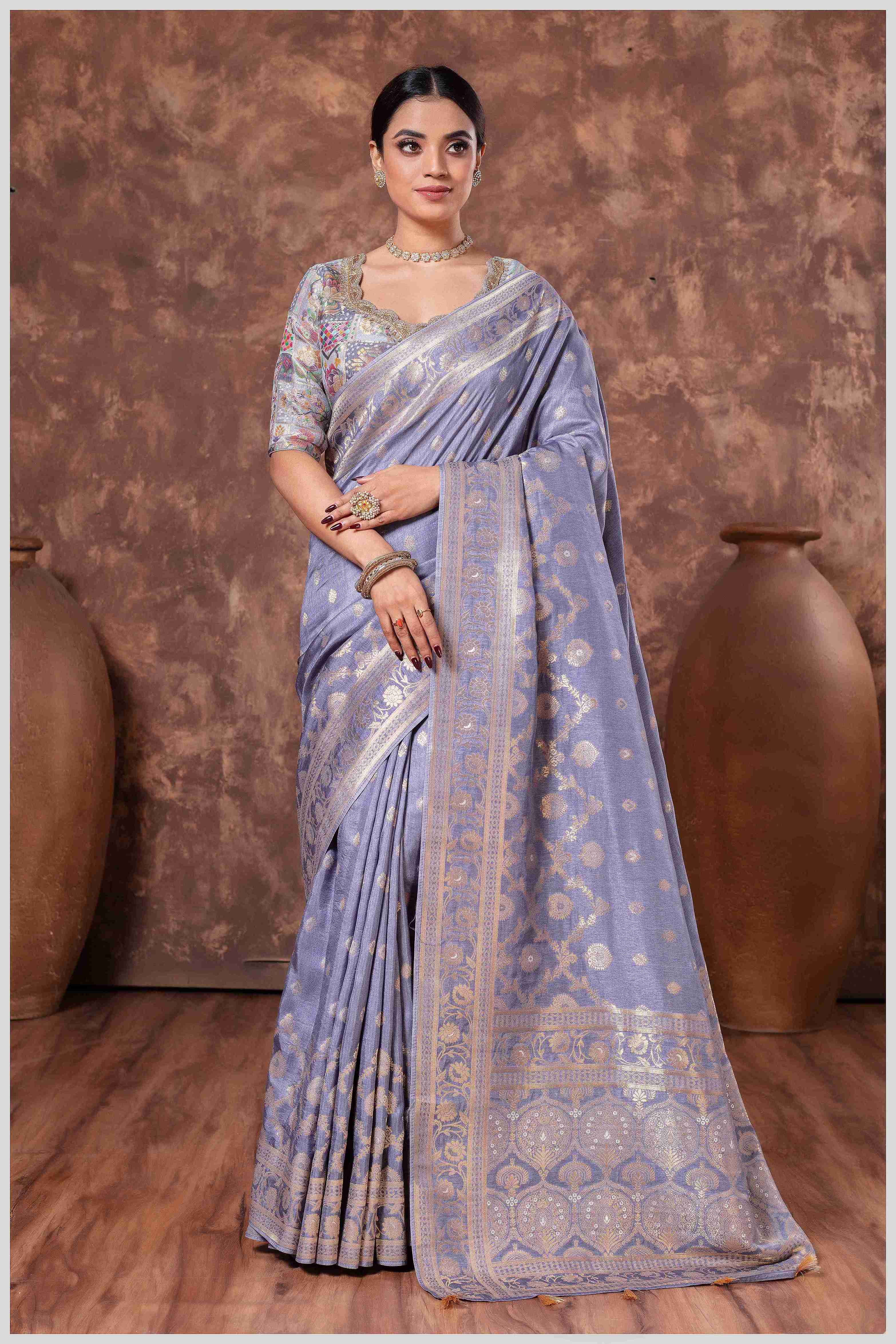 Lavender Banarasi Saree with Intricate Zari Weaving