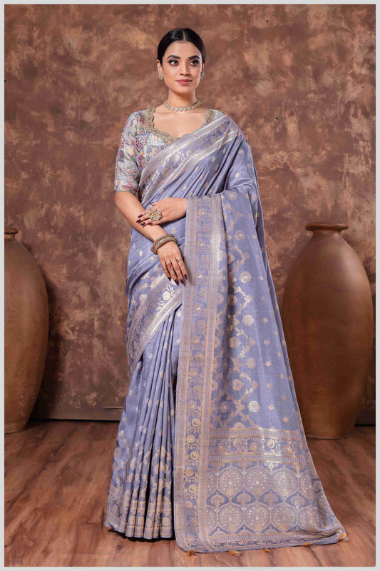 Lavender Banarasi Saree with Intricate Zari Weaving