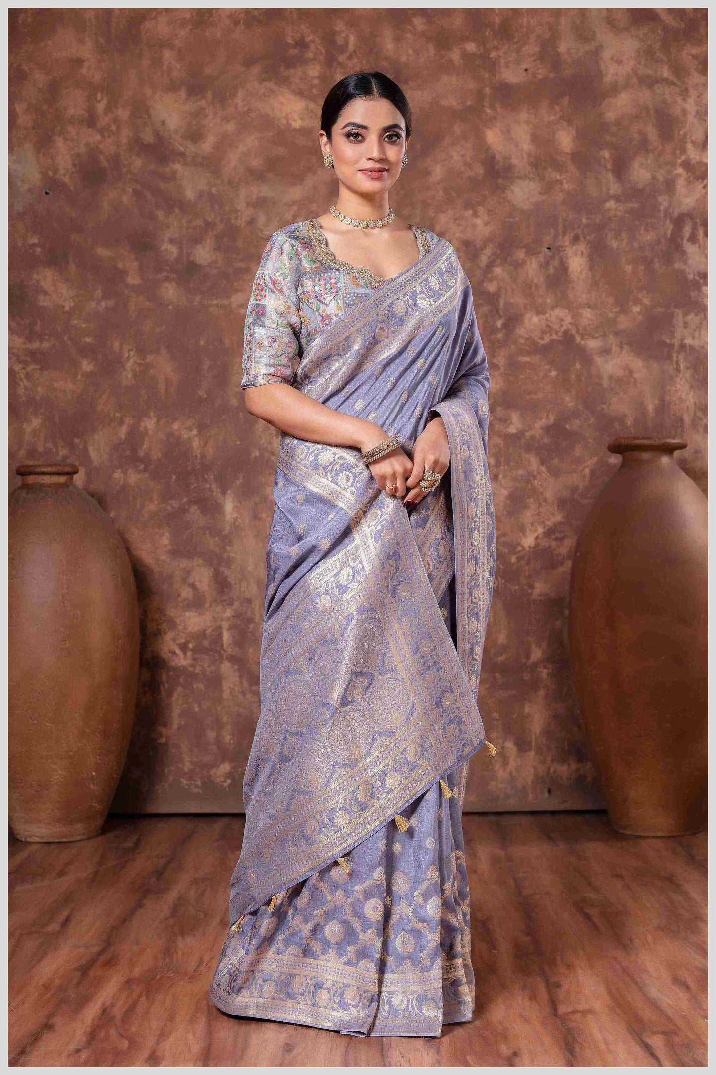 Lavender Banarasi Saree with Intricate Zari Weaving