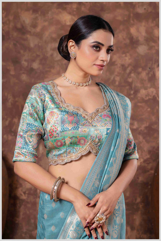 Blue Banarasi Saree with Intricate Zari Weaving