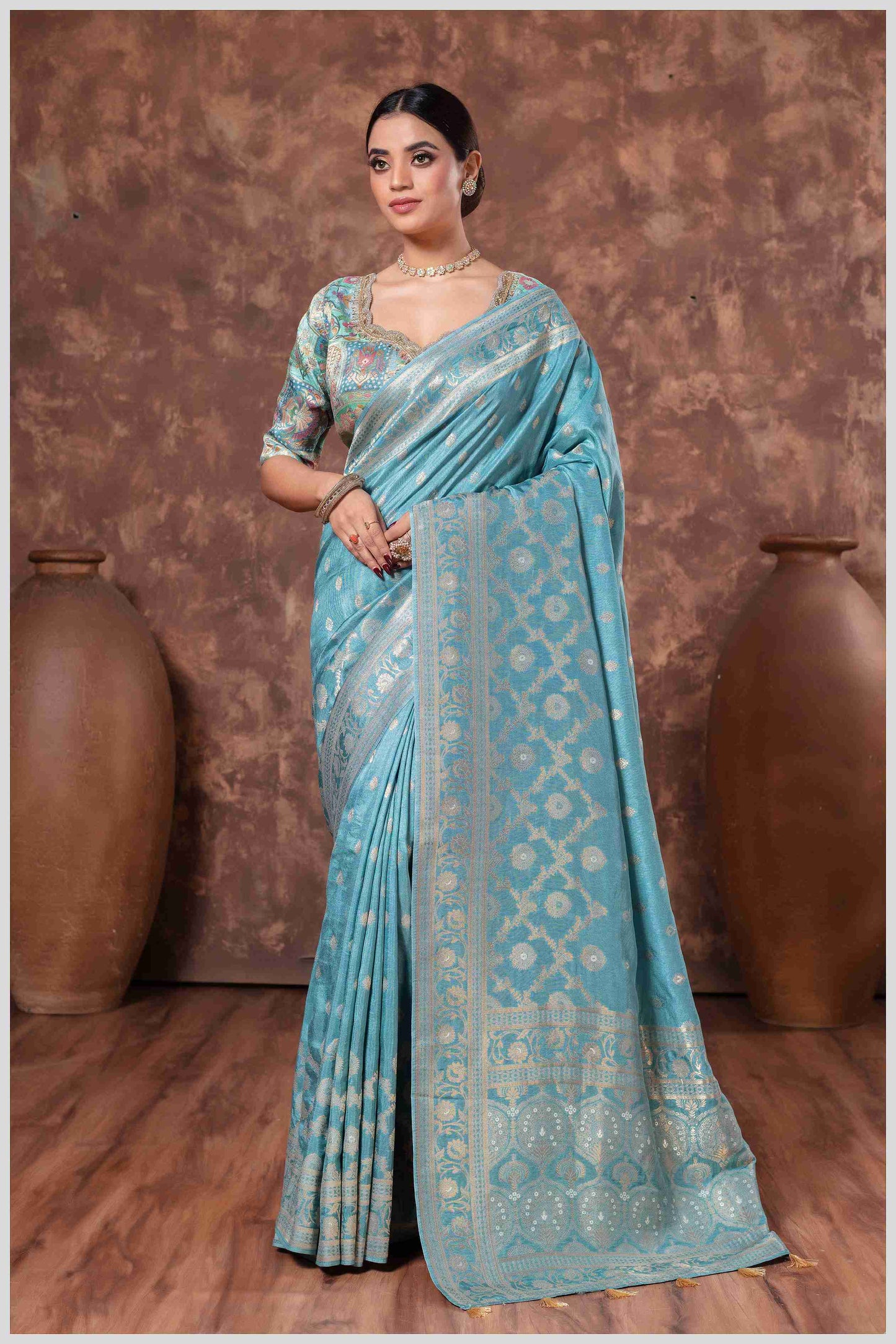 Blue Banarasi Saree with Intricate Zari Weaving