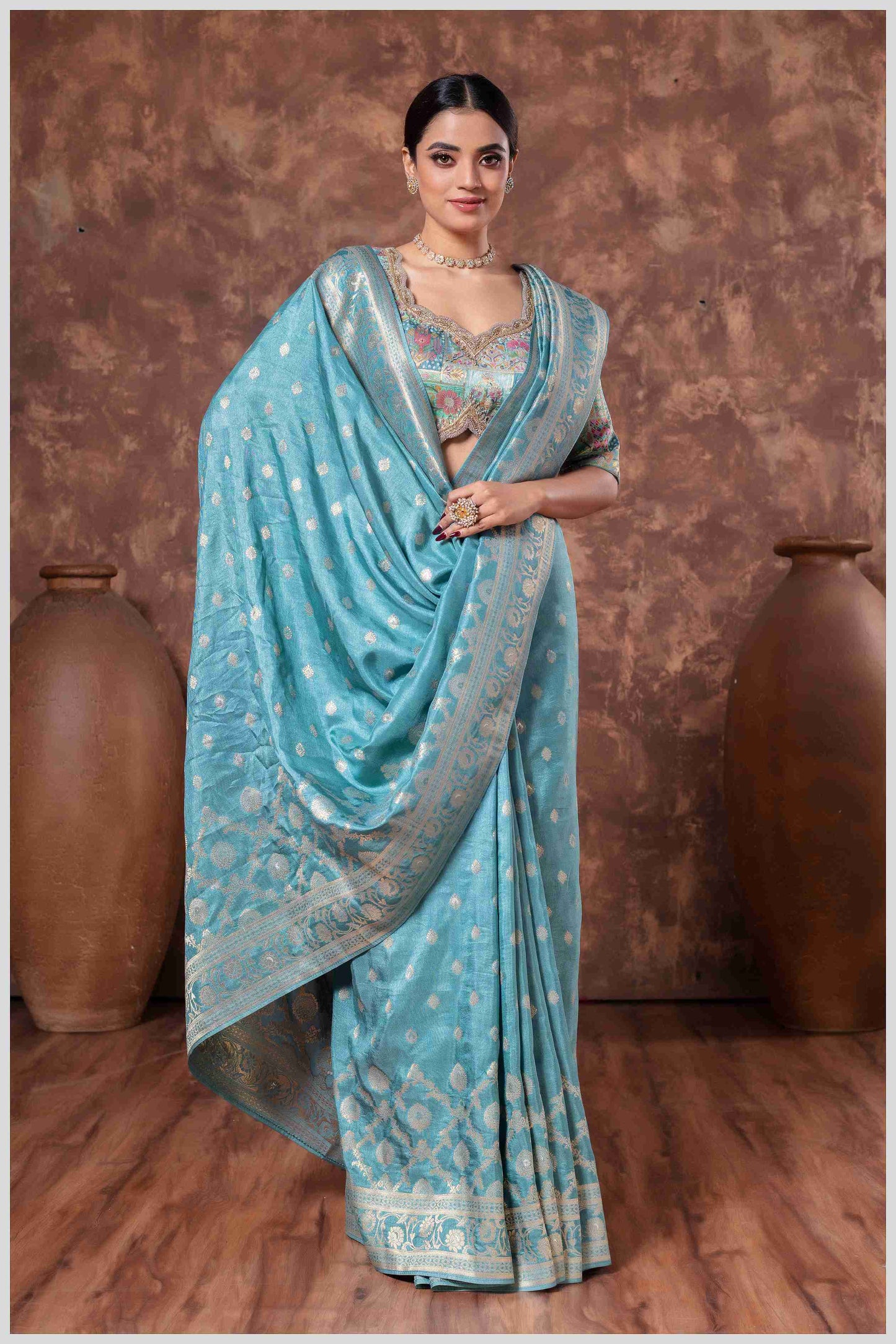 Blue Banarasi Saree with Intricate Zari Weaving