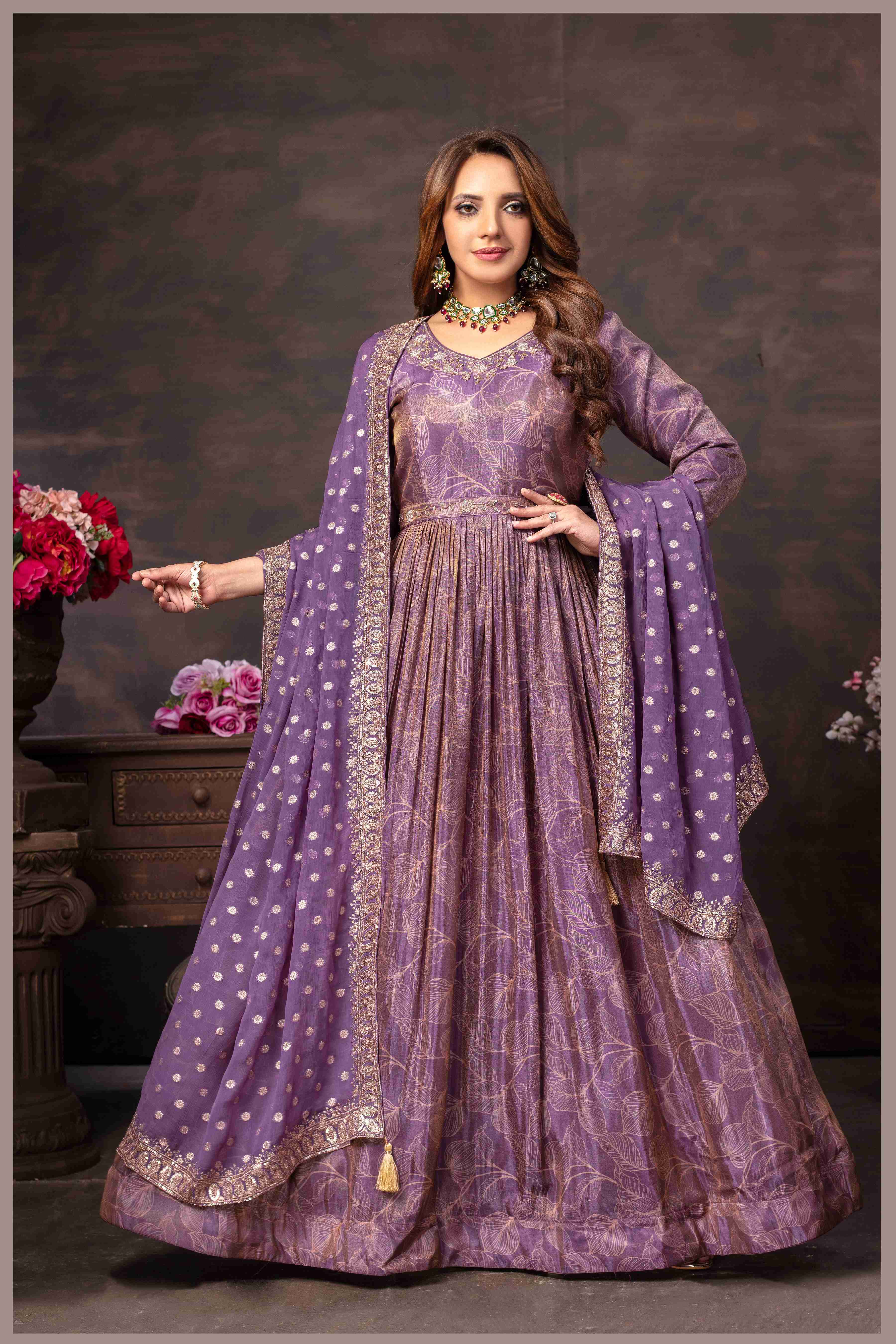 Twilight Lavender Tissue Anarkali Gown with Chinon Dupatta