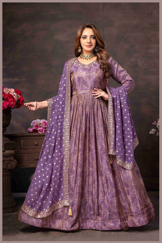 Twilight Lavender Tissue Anarkali Gown with Chinon Dupatta