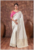 Royal Radiance: Off White Banarasi Saree & Pink Blouse with Silver Zari Detailing