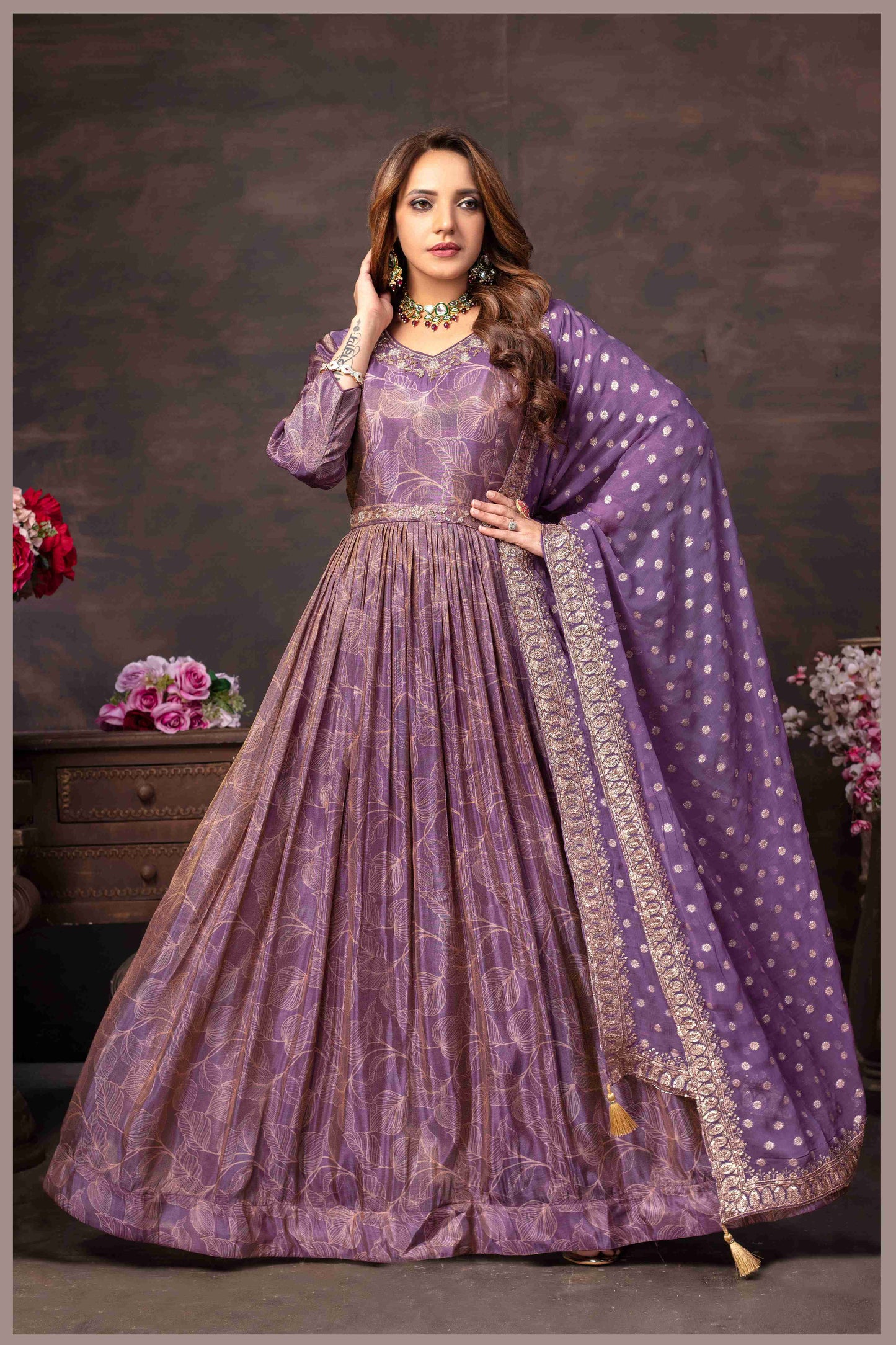 Twilight Lavender Tissue Anarkali Gown with Chinon Dupatta