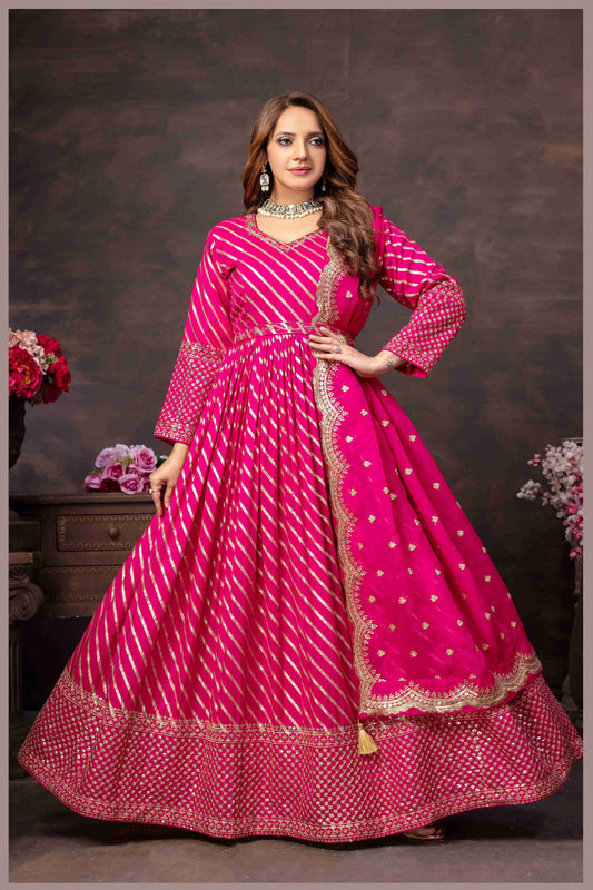 Rani Pink Anarkali with Mirror Work