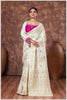 off-white Banarasi Silk Saree with Multicolor Floral Weaves