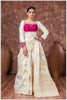 off-white Banarasi Silk Saree with Multicolor Floral Weaves
