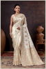 Off White Elegance: Tissue Silk Saree with Gold Zari Woven Details