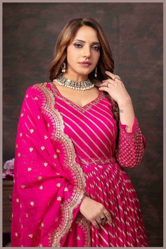Rani Pink Anarkali with Mirror Work