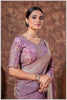 Zari Elegance in Lavender Tissue Saree With Work Blouse.