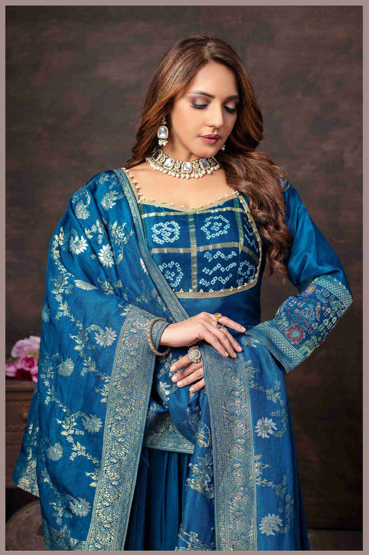 Teal Blue Anarkali Gown with Heavy Dupatta