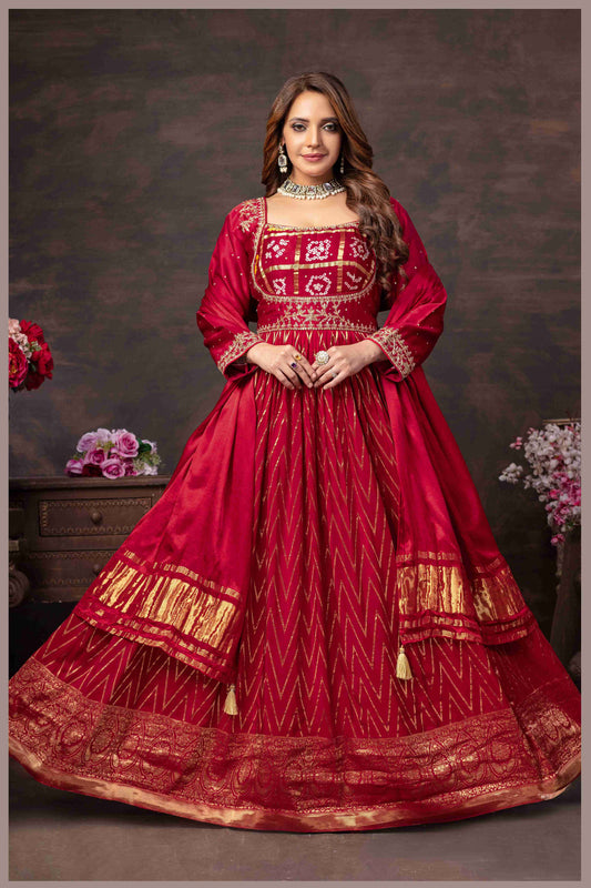 Regal Red Anarkali with Bandhej Motifs