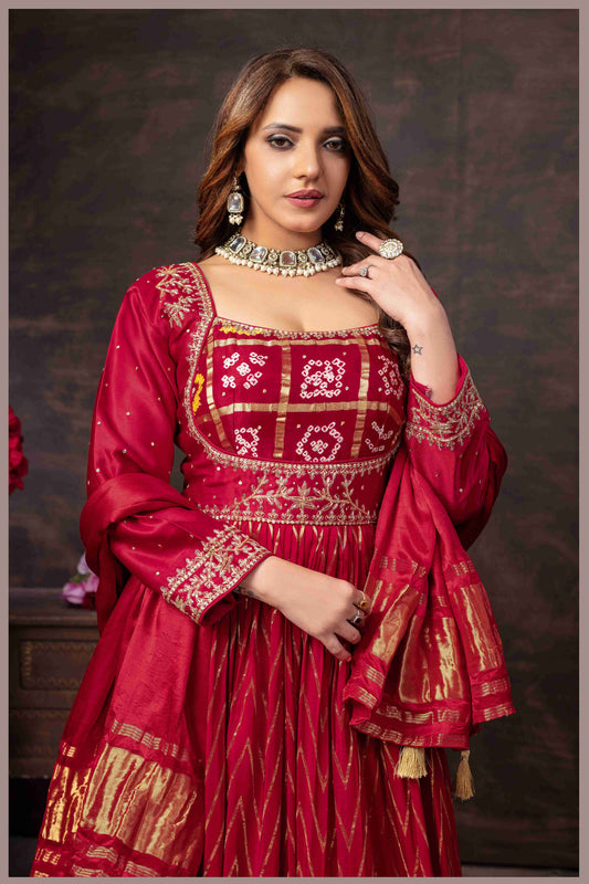 Regal Red Anarkali with Bandhej Motifs