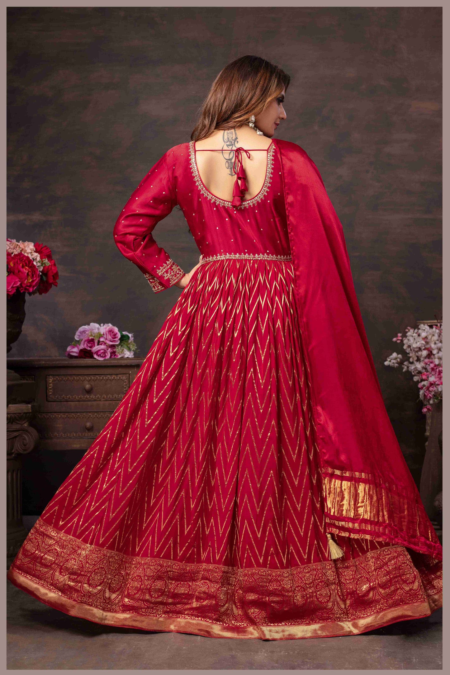 Regal Red Anarkali with Bandhej Motifs